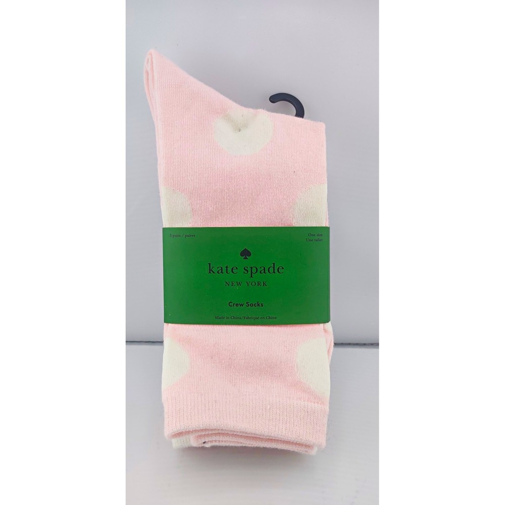 kate spade new york Women's Crew Socks 3 Pairs Pink/White Polka Dot One Size